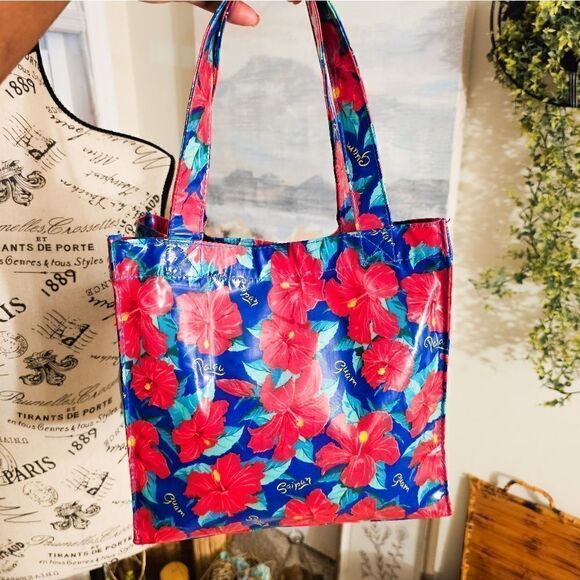 VTG Guam Pacific Ocean Hibiscus Balutan Small Picnic Tote Bag. - Picture 12 of 14